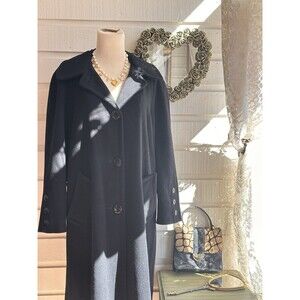 Vintage 1980s Ashley Scott Long Coat Wool Classic Black